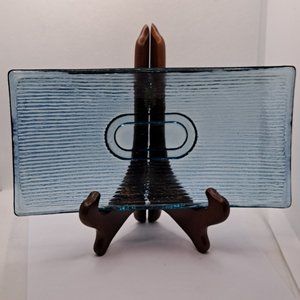 Recycled blue art glass dish.